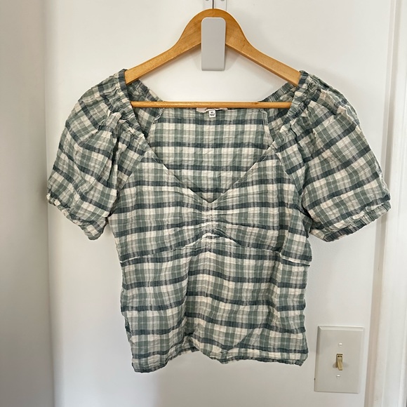 Madewell Plaid Puff-Sleeve Crop Top, size XS - Picture 2 of 6